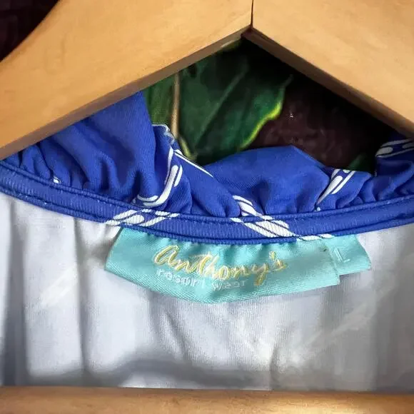 Anthony's Resort Wear Ruffled Top Women's Large Sleeveless Blue Beach Tank Shirt - Picture 3 of 4